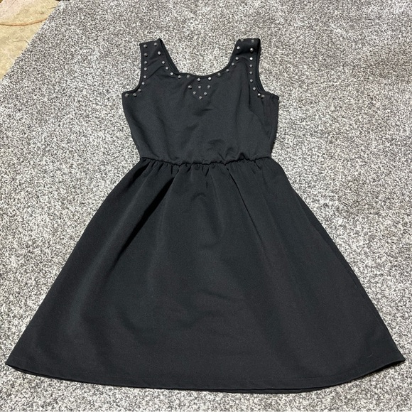 Poof Couture Womens A Line Dress Black  Studs Stretch Scoop Neck Sleeveless L - Picture 1 of 11